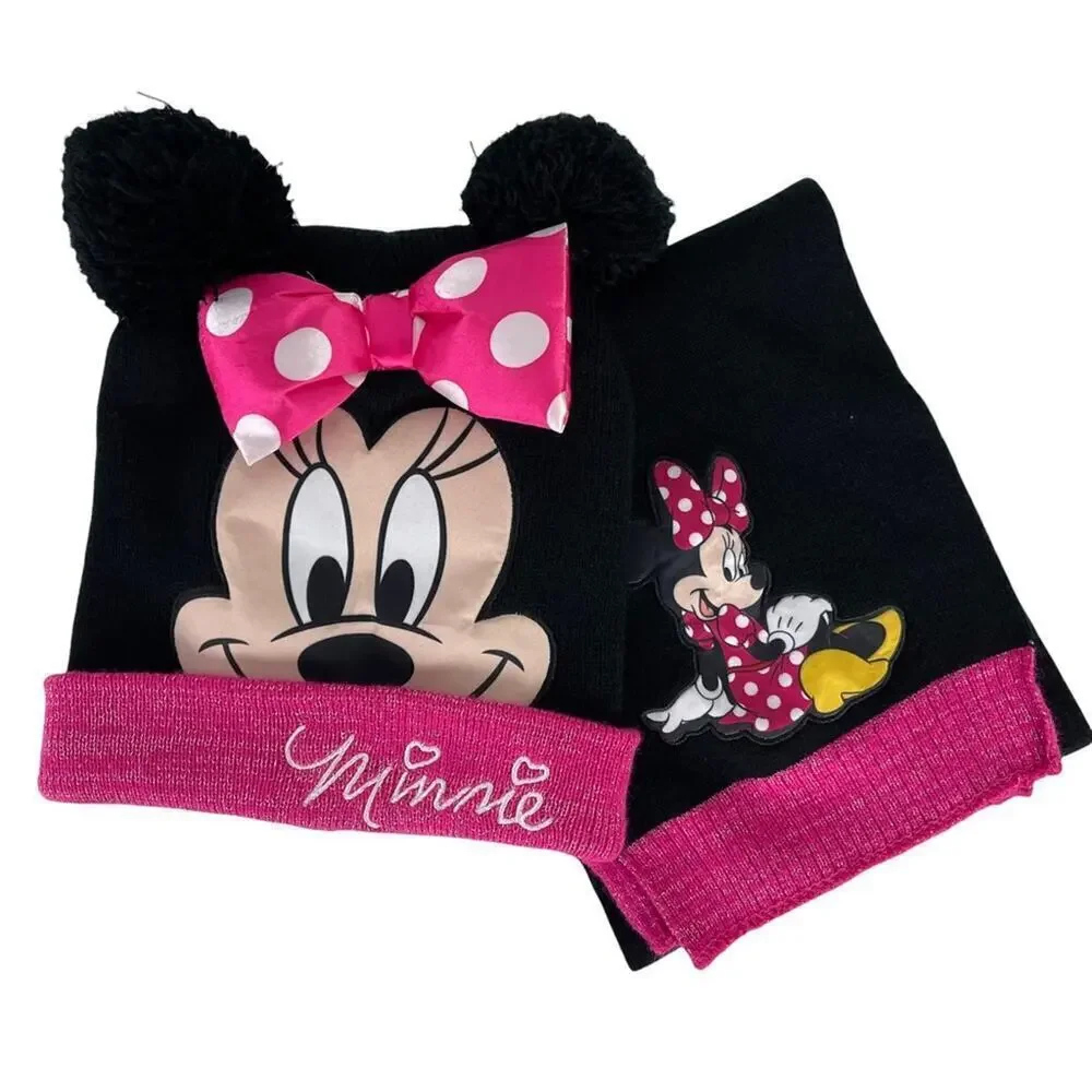 MINNIE MOUSE DISNEY Knit Winter Beanie Hat Scarf Set One Size